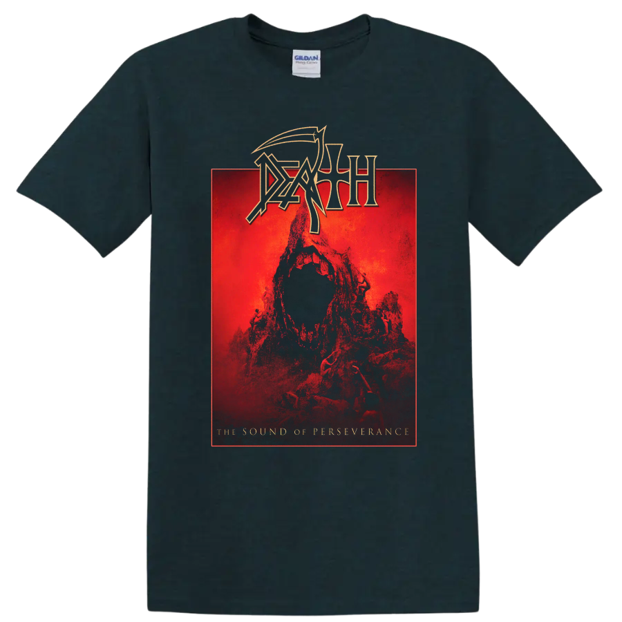 Death logo over red death metal album-style graphic print - Midnight (Green)