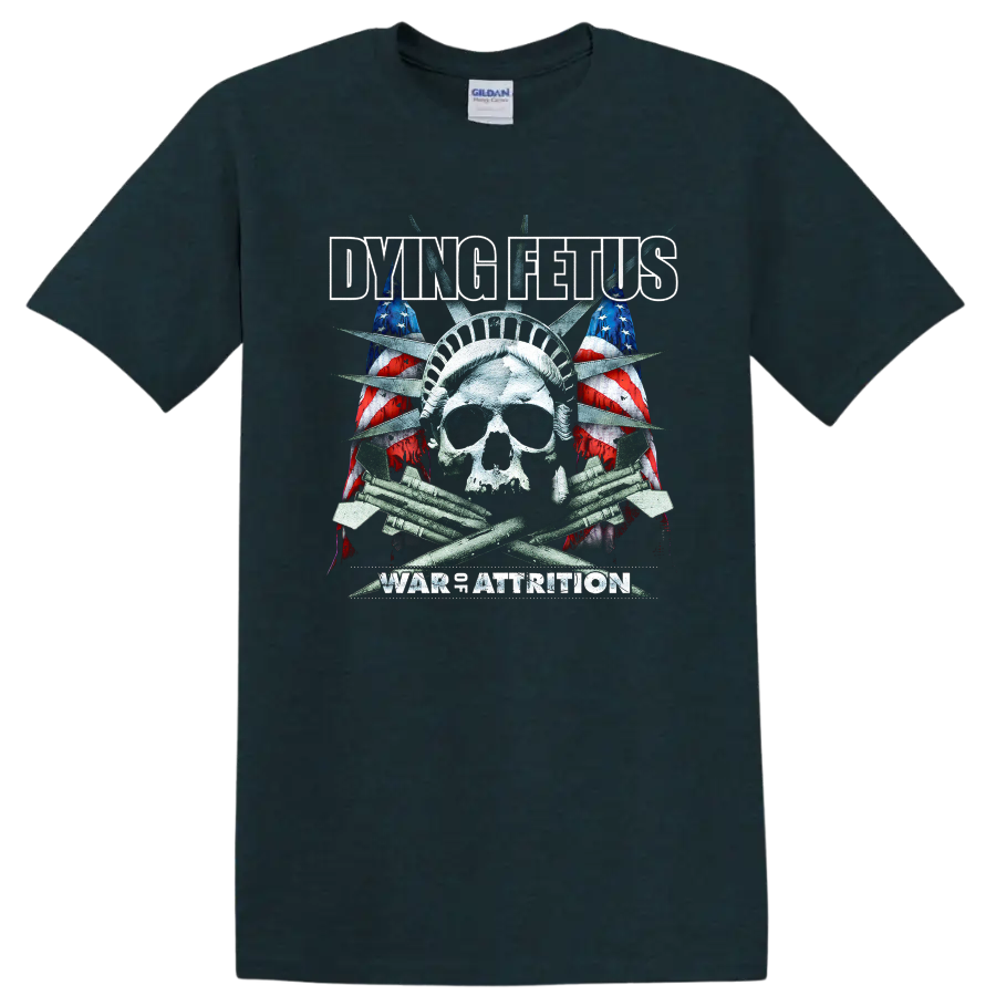 Dying Fetus rock metal skull and American flag graphic print T - Midnight (Green)