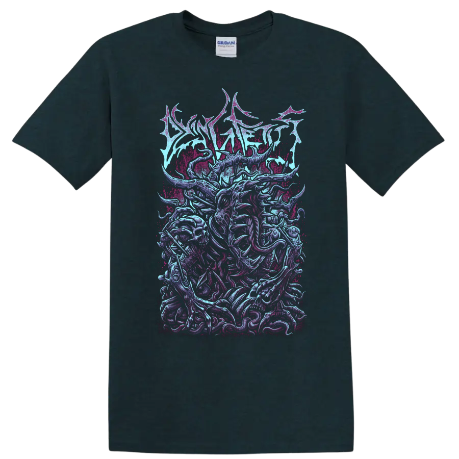Dying Fetus death metal graphic print with skulls and grotesque monster artwork on a - Midnight (Green)