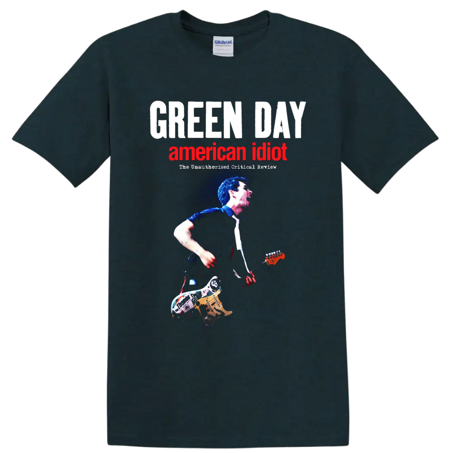 Green Day American Idiot rock music graphic print T shirt with musician playing - Midnight (Green)
