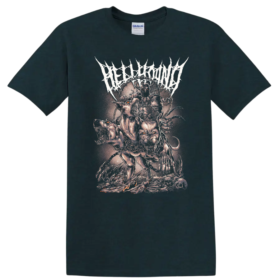 Fierce hellhound rock metal graphic print T shirt with dark horror - Midnight (Green)