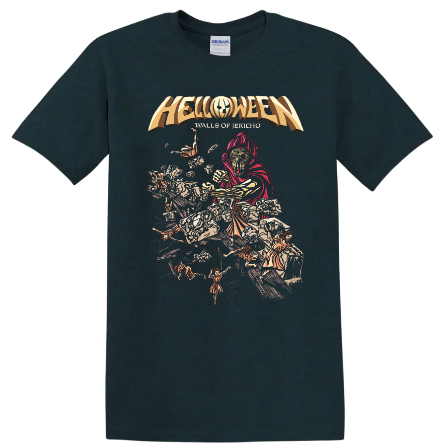 Helloween Walls of Jericho heavy metal graphic print T - Midnight (Green)