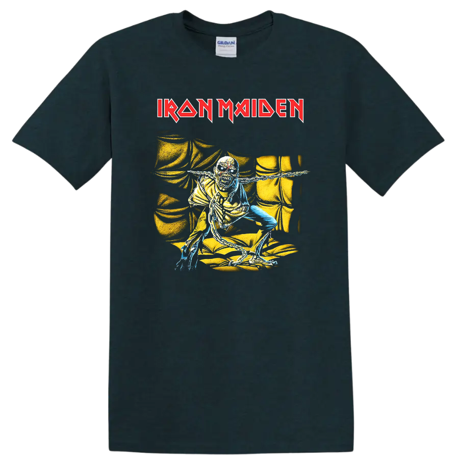 IRON MAIDEN logo with chained skull figure graphic on black - Midnight (Green)
