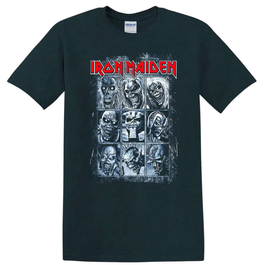 IRON MAIDEN logo with a collage of fierce undead character portraits graphic print - Midnight (Green)