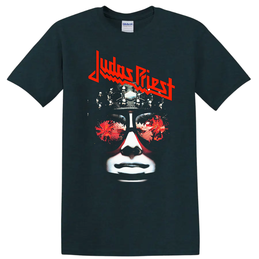 Judas Priest inspired heavy metal face graphic print T - Midnight (Green)