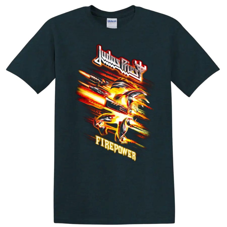 Judas Priest Firepower fiery rock metal graphic print T - Midnight (Green)