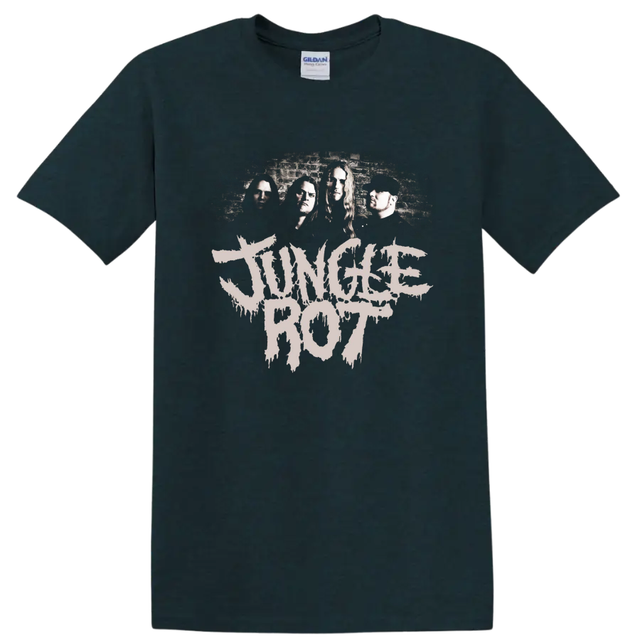 Jungle Rot band photo with distressed logo graphic print T - Midnight (Green)