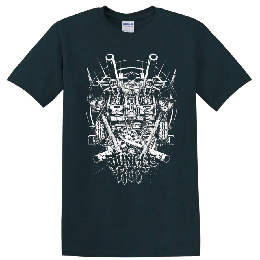 Jungle Rot death metal graphic print with skulls, soldiers, and - Midnight (Green)