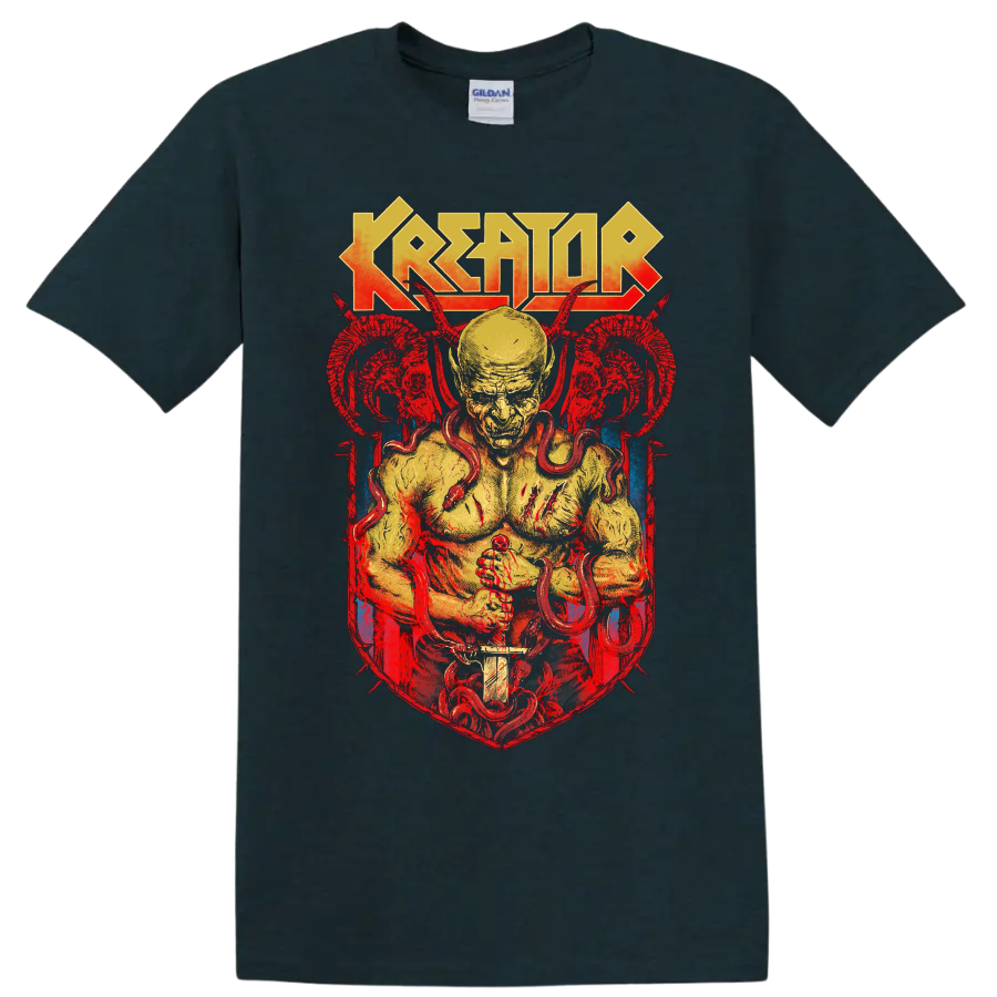 Kreator thrash metal demon graphic print T-shirt with horned figure and - Midnight (Green)
