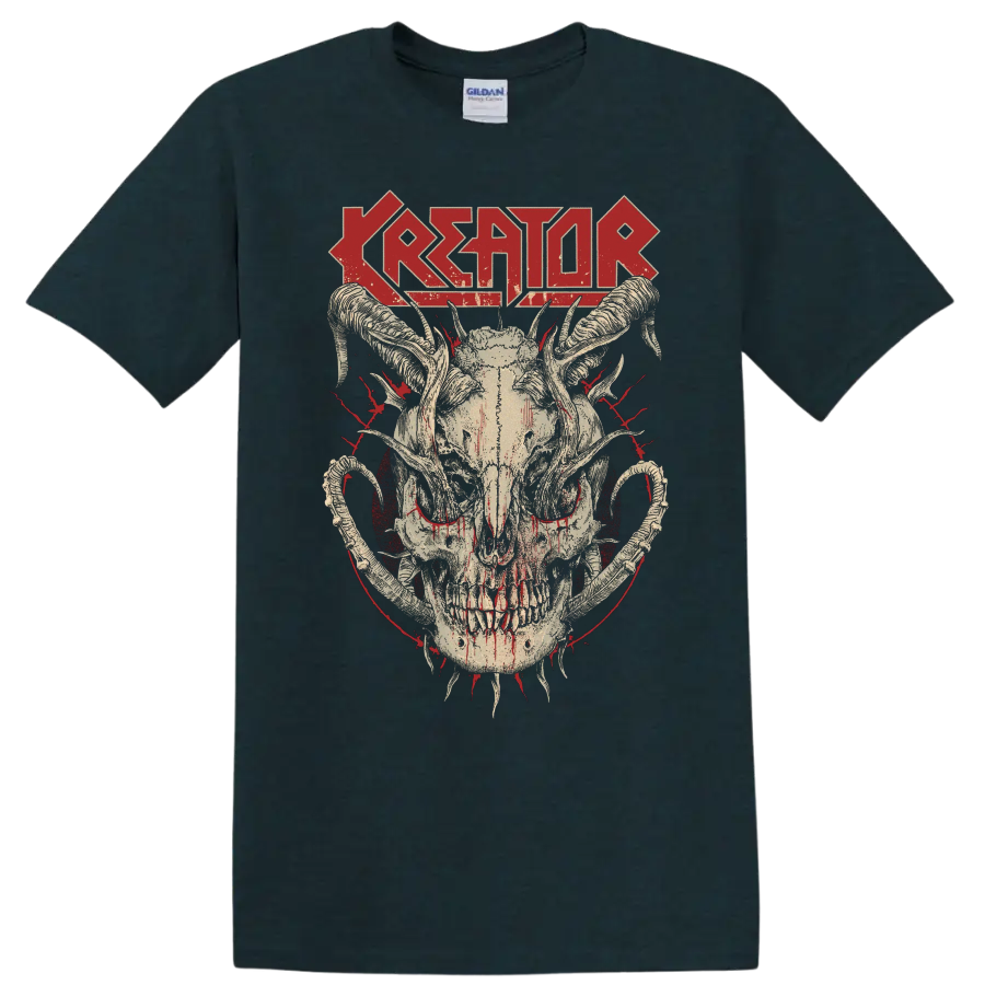 KREATOR wordmark with distressed skull and horns graphic print - Midnight (Green)