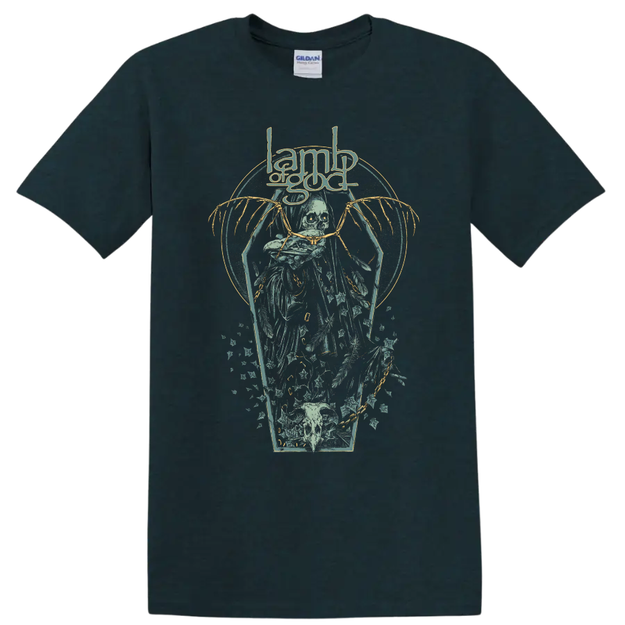 Lamb of God gothic skull and winged metal graphic T - Midnight (Green)