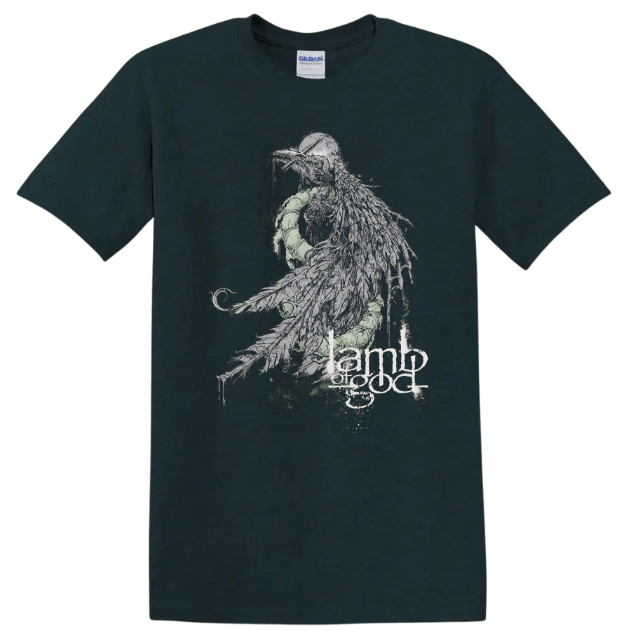 Dark raven metal graphic with Lamb of God text on black - Midnight (Green)