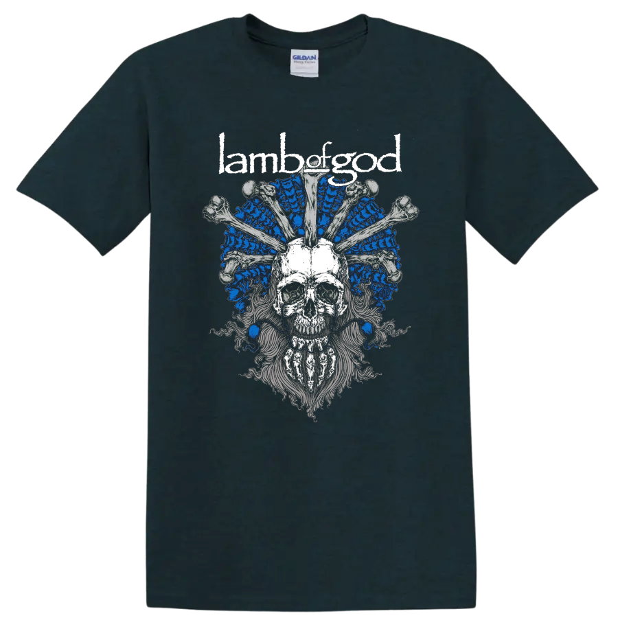 Lamb of God skull and bones graphic print T shirt with blue and gray metal - Midnight (Green)