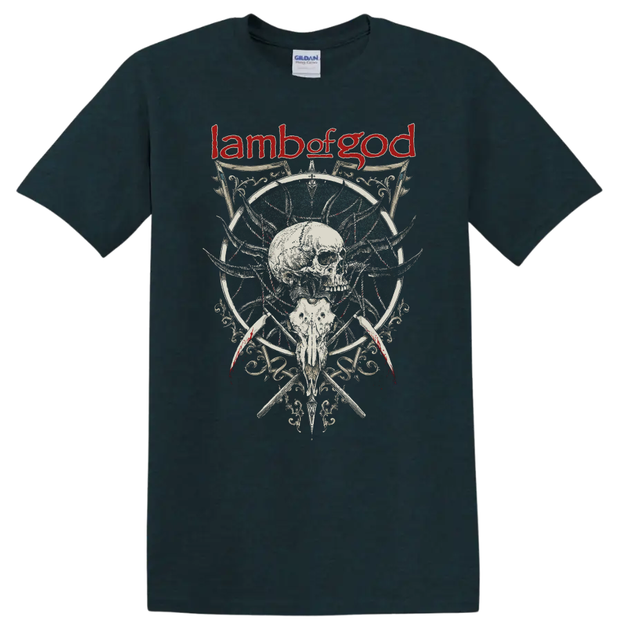 Lamb of God skull and ornate gothic metal graphic print T - Midnight (Green)