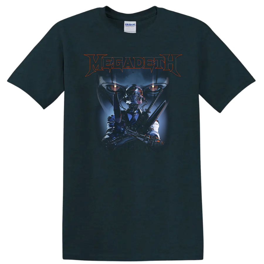 Megadeth graphic print T shirt with skull cyborg figure and glowing - Midnight (Green)