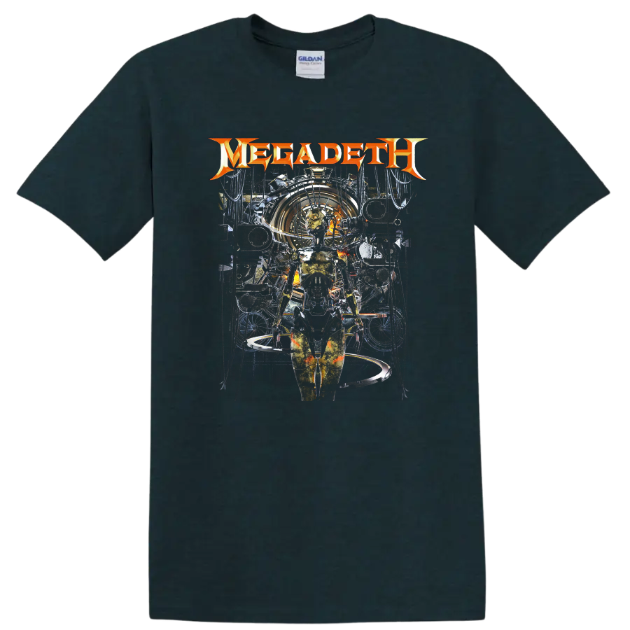 Megadeth logo with dark industrial sci-fi graphic print T - Midnight (Green)