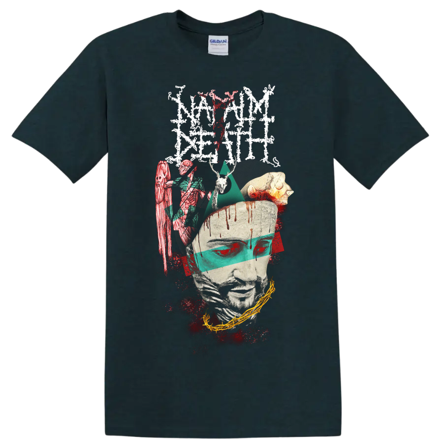 Napalm Death horror collage graphic print T-shirt with dark metal - Midnight (Green)