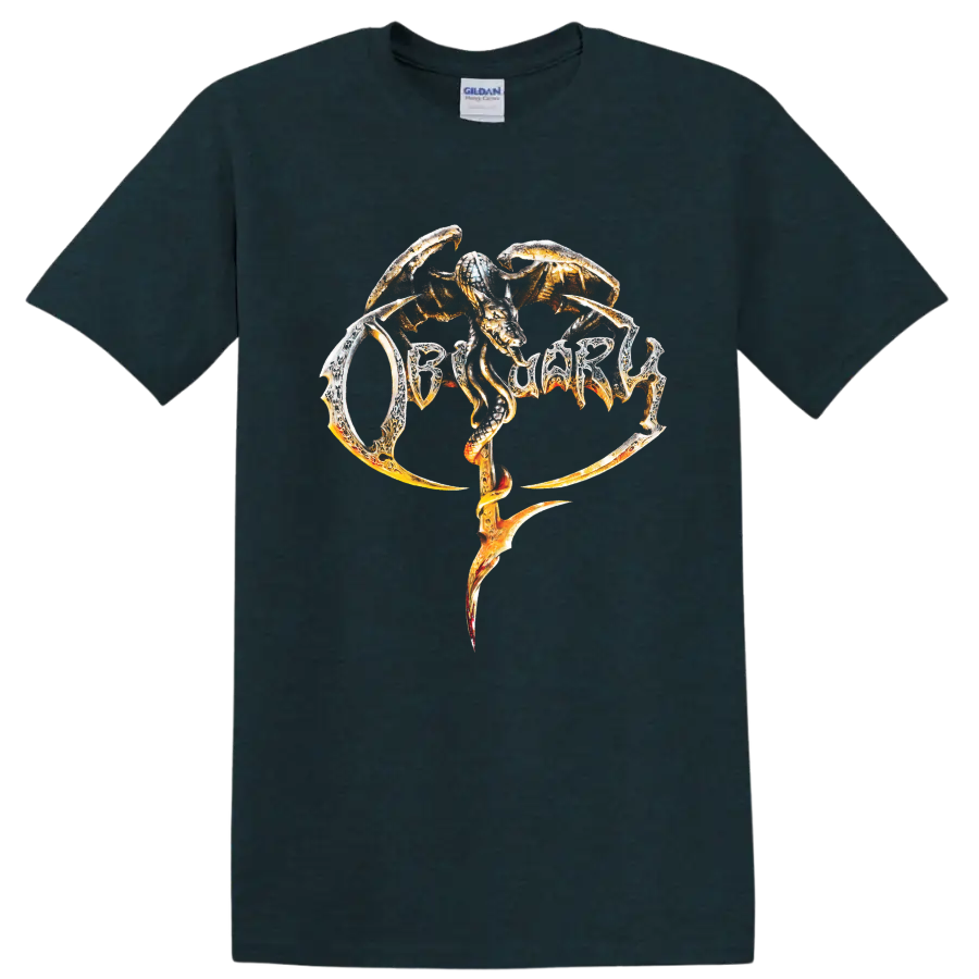 OBITUARY snake logo in fiery death metal graphic print on a - Midnight (Green)
