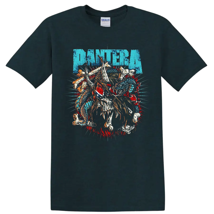 Pantera distressed metal band graphic print T - Midnight (Green)
