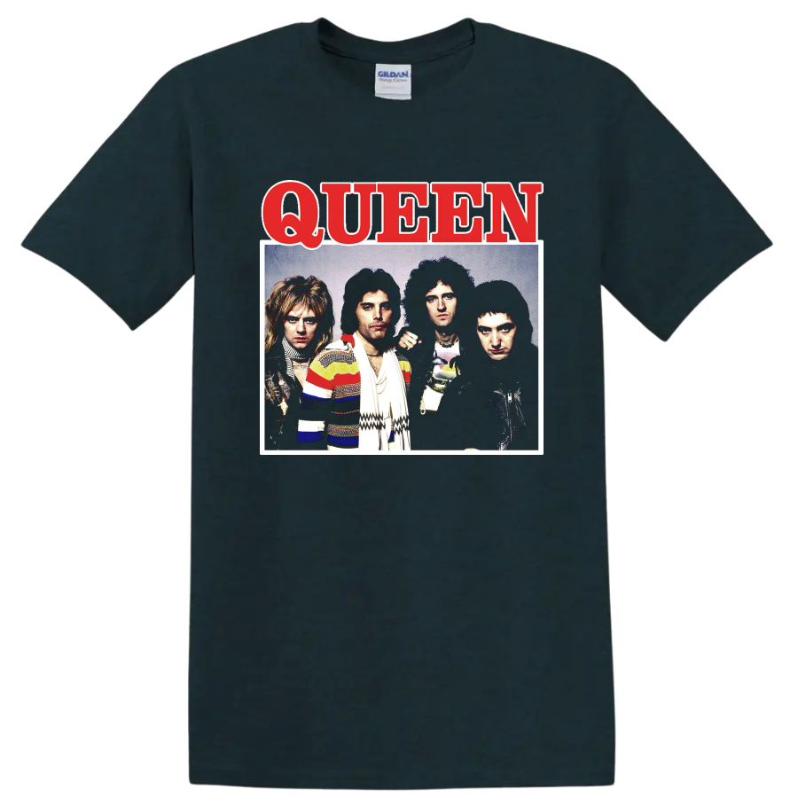 Queen band portrait graphic print T shirt with bold red - Midnight (Green)