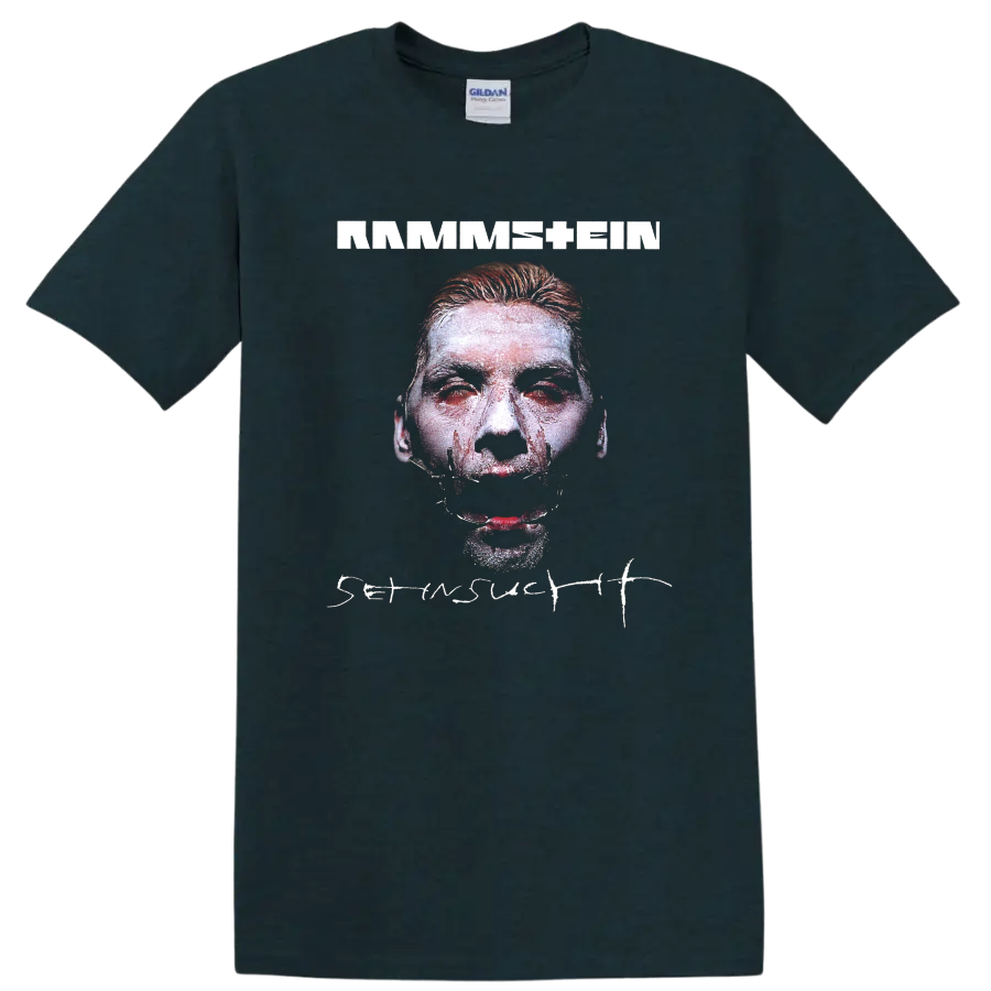 Rammstein rock metal graphic print T shirt with bold portrait and dark - Midnight (Green)