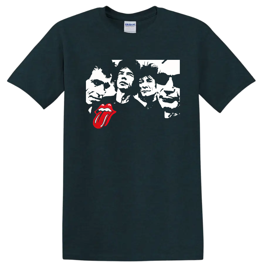 The Rolling Stones graphic tee with black and white faces and red tongue - Midnight (Green)