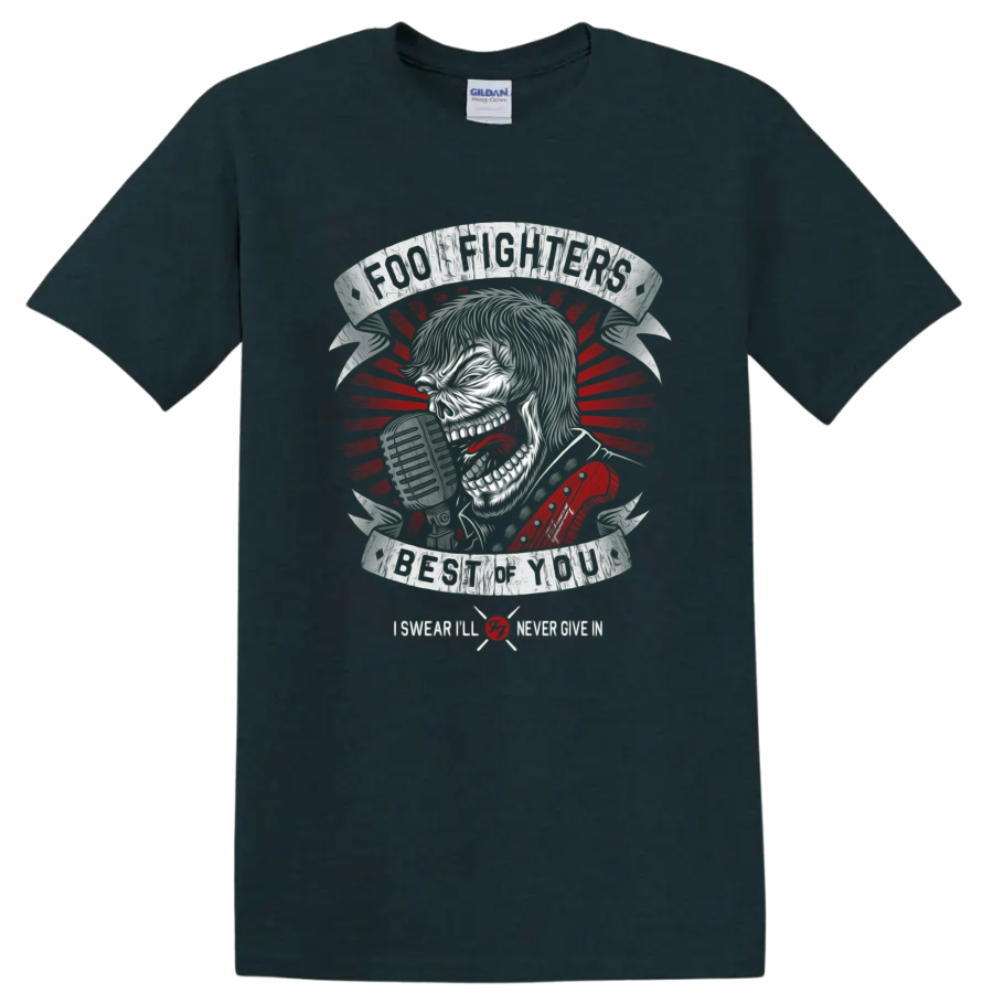 Foo Fighters Taylor Hawkins skull singer with microphone and Best of You text on a Midnight (Green) T Shirt