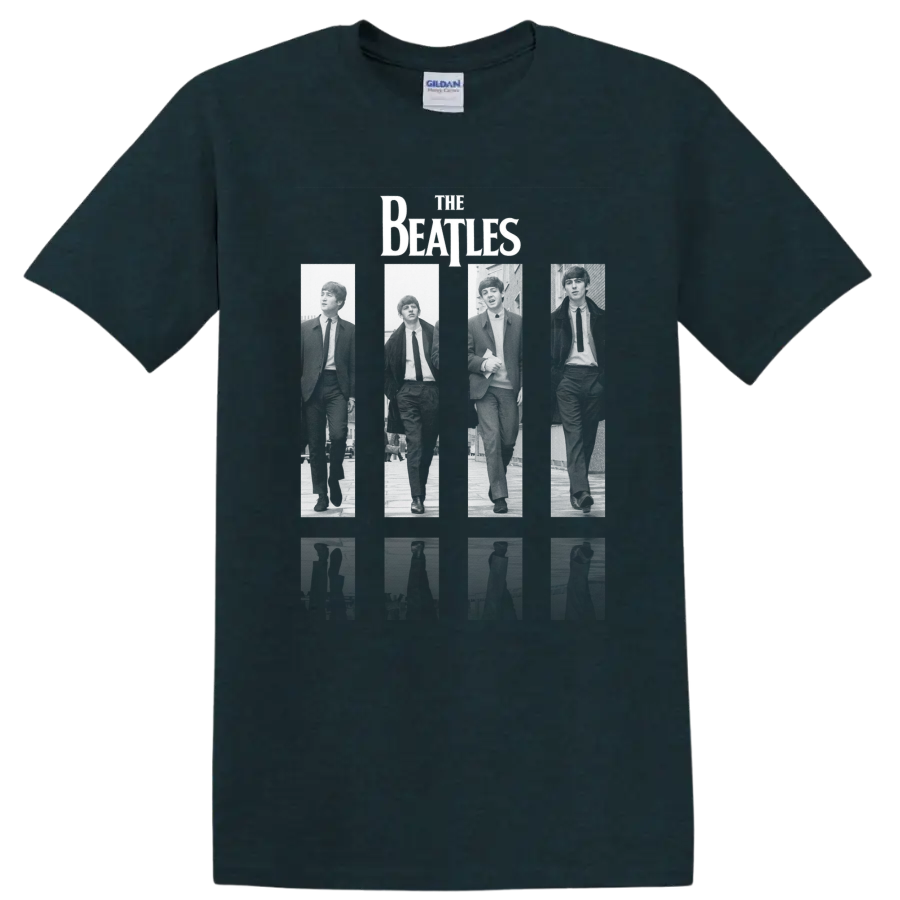 The Beatles retro rock band logo-inspired graphic on a Midnight (Green) T Shirt