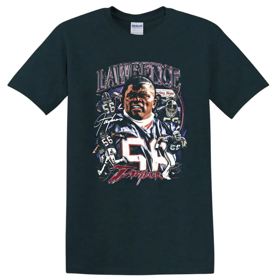 Lawrence Taylor New York Giants number 56 football collage with lightning and action art on a Midnight (Green) T Shirt