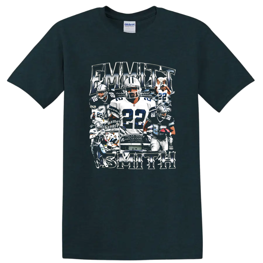 Emmitt Smith Dallas Cowboys number 22 vintage football collage with stars on a Midnight (Green) T Shirt