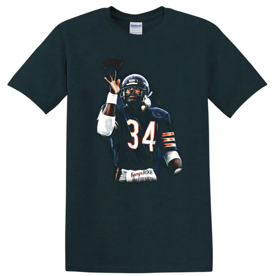 Walter Payton Chicago Bears number 34 football action portrait in dramatic retro style on a Midnight (Green) T Shirt