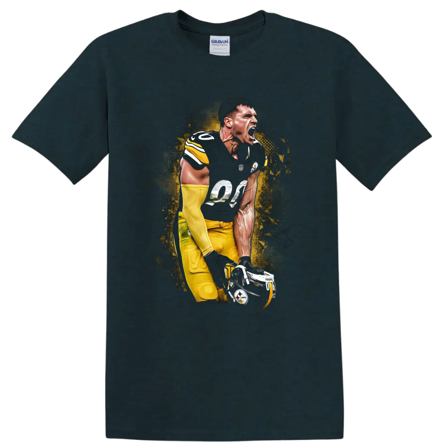 Ben Roethlisberger Steelers quarterback in a roaring pose with gold halftone burst art on a Midnight (Green) T Shirt