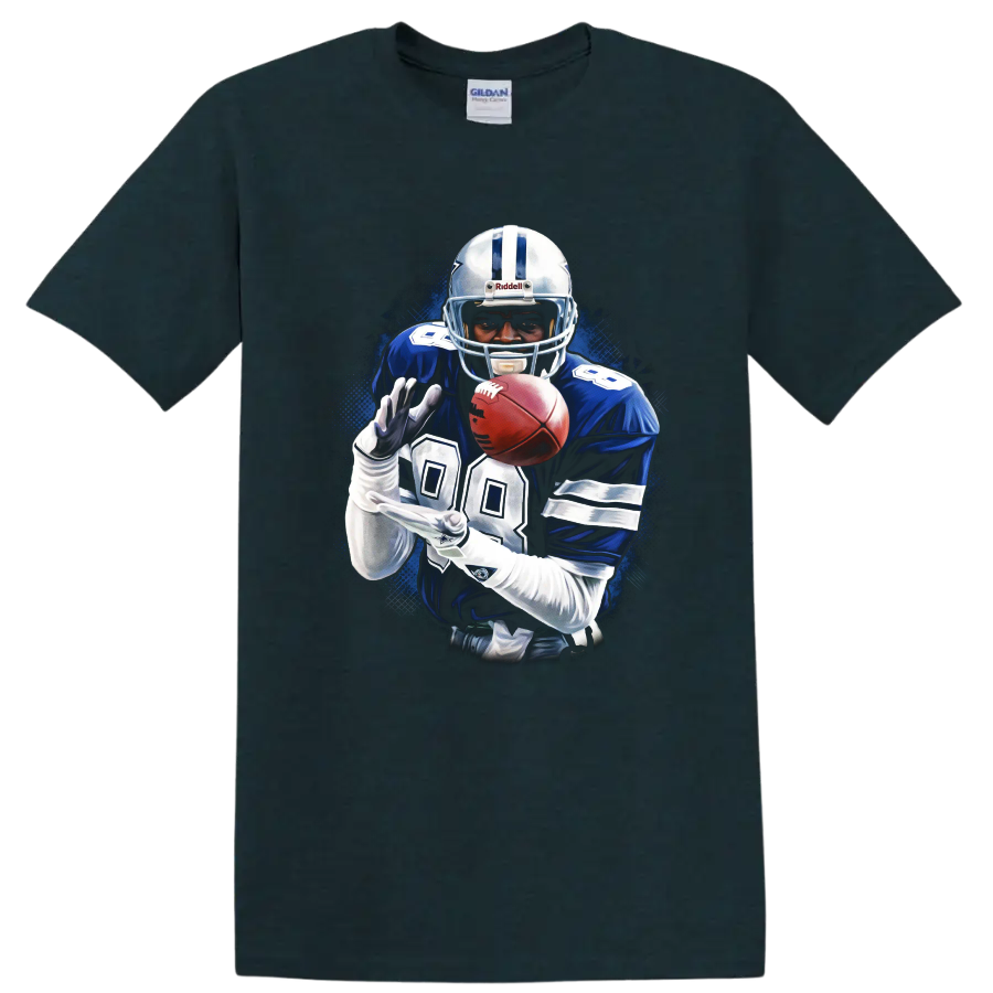 Emmitt Smith Dallas Cowboys number 22 football player with ball in blue action art on a Midnight (Green) T Shirt