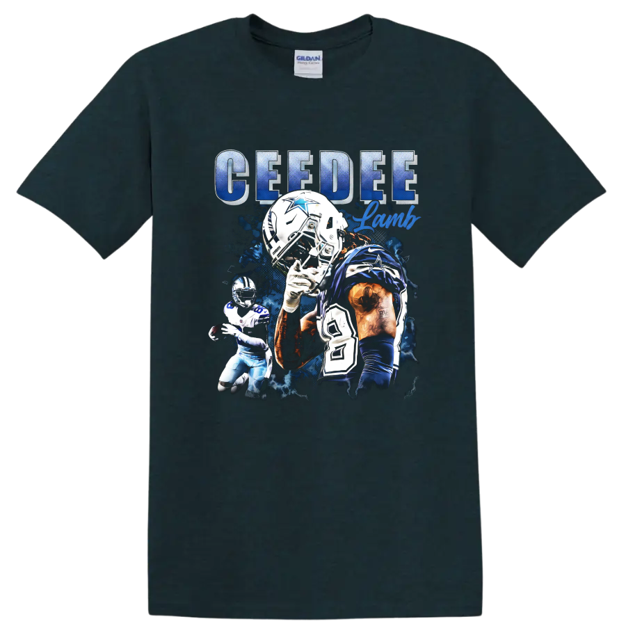 CeeDee Lamb Dallas Cowboys number 88 football collage with CEEDEE Lamb lettering on a Midnight (Green) T Shirt