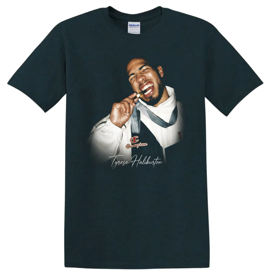 Michael Jordan Chicago Bulls basketball portrait with script-style name lettering on a Midnight (Green) T Shirt