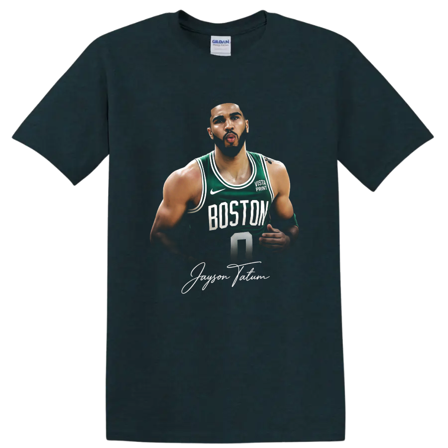 Jayson Tatum Boston Celtics number 0 basketball portrait with signature-style text on a Midnight (Green) T Shirt