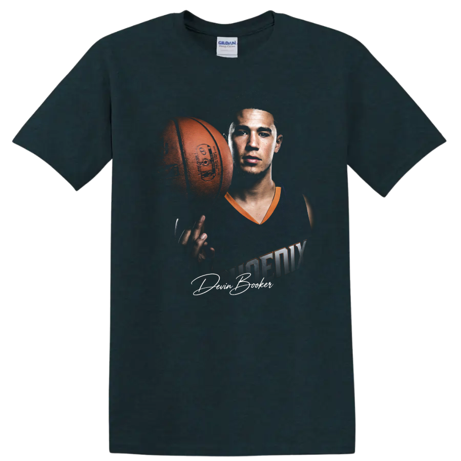Kevin Durant Phoenix Suns basketball player portrait with ball and signature-style text on a Midnight (Green) T Shirt