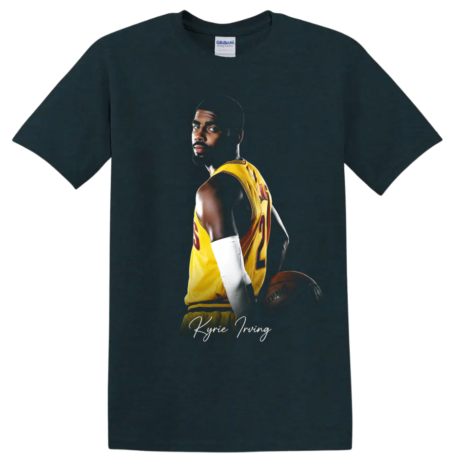Kyrie Irving Cleveland Cavaliers basketball portrait with gold number 2 jersey on a Midnight (Green) T Shirt