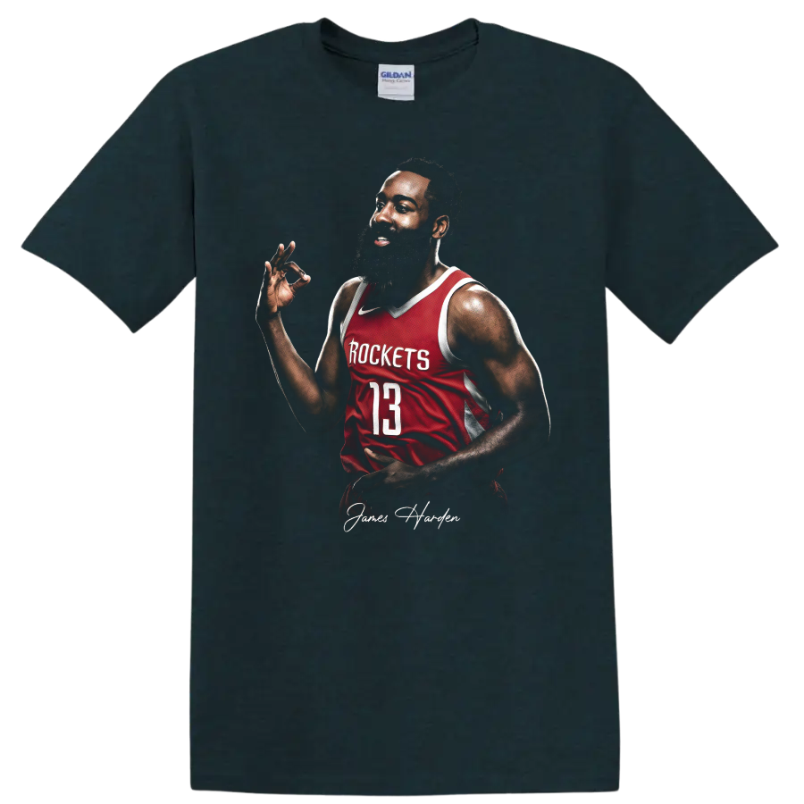 James Harden Houston Rockets number 13 basketball portrait with signature on a Midnight (Green) T Shirt