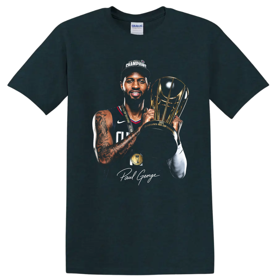 Chris Bosh Miami Heat basketball portrait with championship trophy and signature on a Midnight (Green) T Shirt