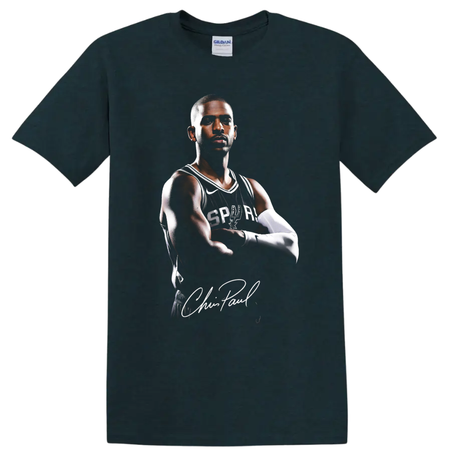 Chris Paul San Antonio Spurs basketball portrait with signature-style text on a Midnight (Green) T Shirt