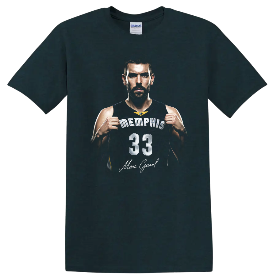 Marc Gasol Memphis Grizzlies number 33 basketball portrait with signature-style text on a Midnight (Green) T Shirt