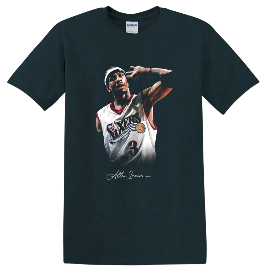 Allen Iverson in Philadelphia 76ers number 3 jersey retro basketball portrait on a Midnight (Green) T Shirt