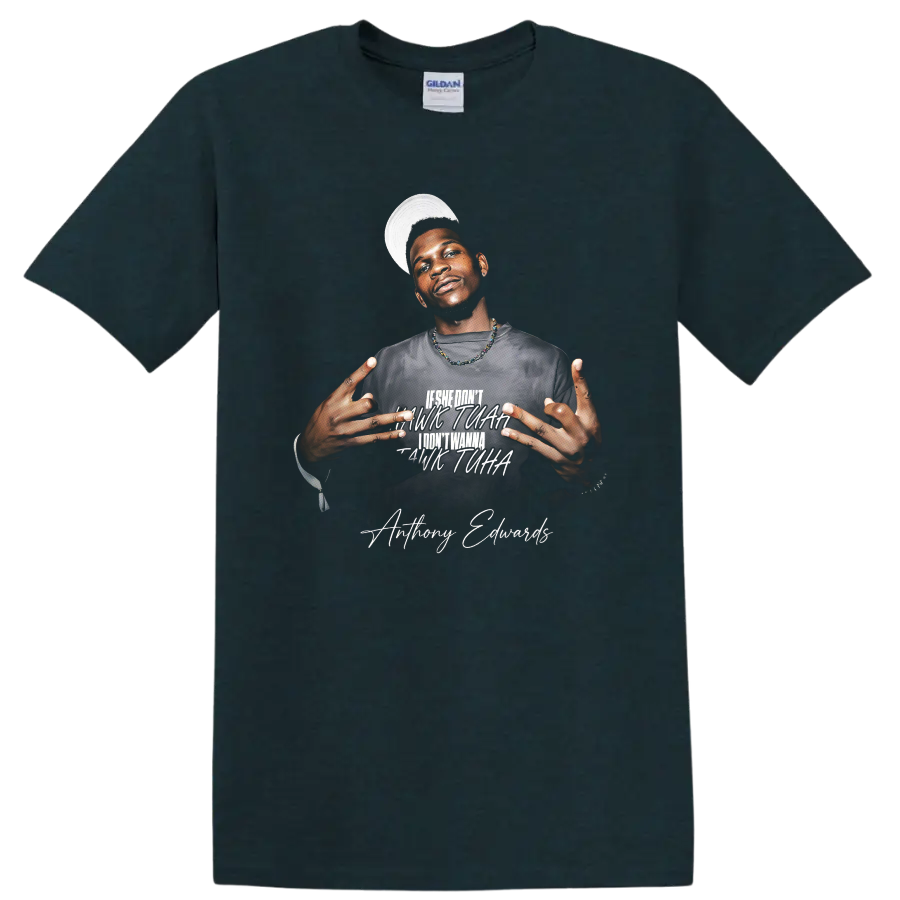 Anthony Edwards Minnesota Timberwolves portrait with layered lettering and on a Midnight (Green) T Shirt