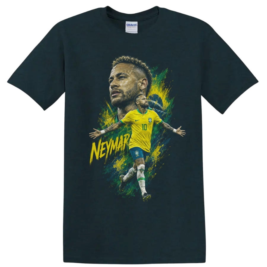 Neymar Brazil soccer player action graphic print on a Midnight (Green) T Shirt