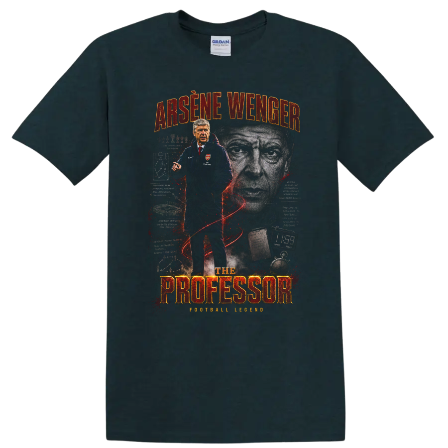 Arsene Wenger The Professor vintage soccer coach graphic print on a Midnight (Green) T Shirt