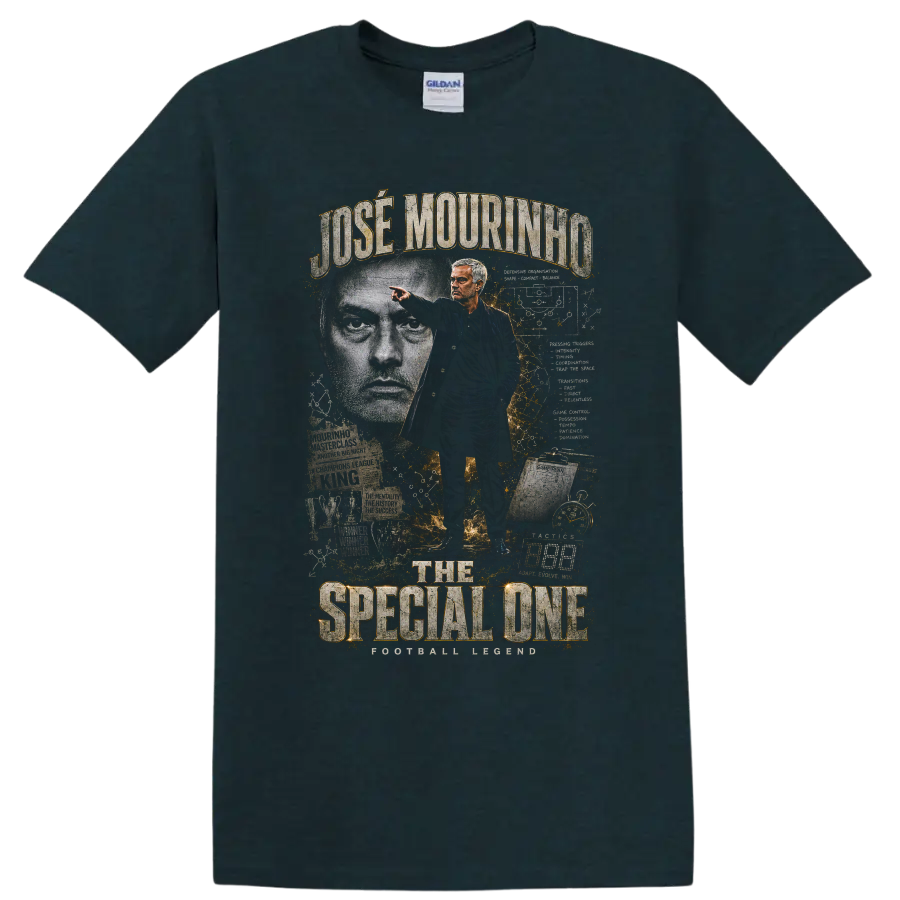 José Mourinho Real Madrid soccer coach portrait with The Special One text on a Midnight (Green) T Shirt