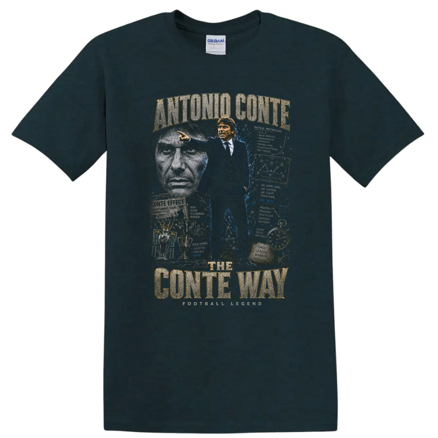 Antonio Conte The Conte Way soccer coach collage graphic print on a Midnight (Green) T Shirt
