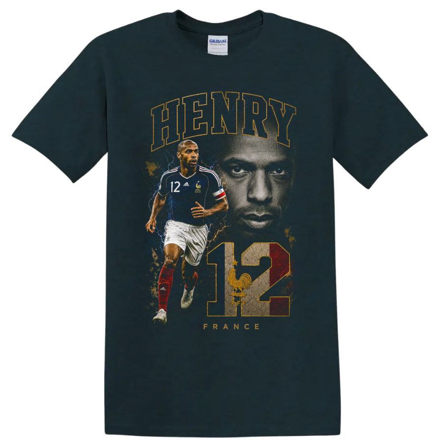 Thierry Henry France soccer tribute graphic with number 12 on a Midnight (Green) T Shirt