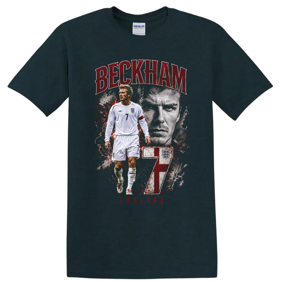 David Beckham England number 7 soccer portrait graphic on a Midnight (Green) T Shirt